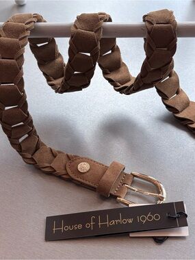 House of Harlow 1960 Women’s Caramel Braided  Belt Adjustable Buckle Size M NWT